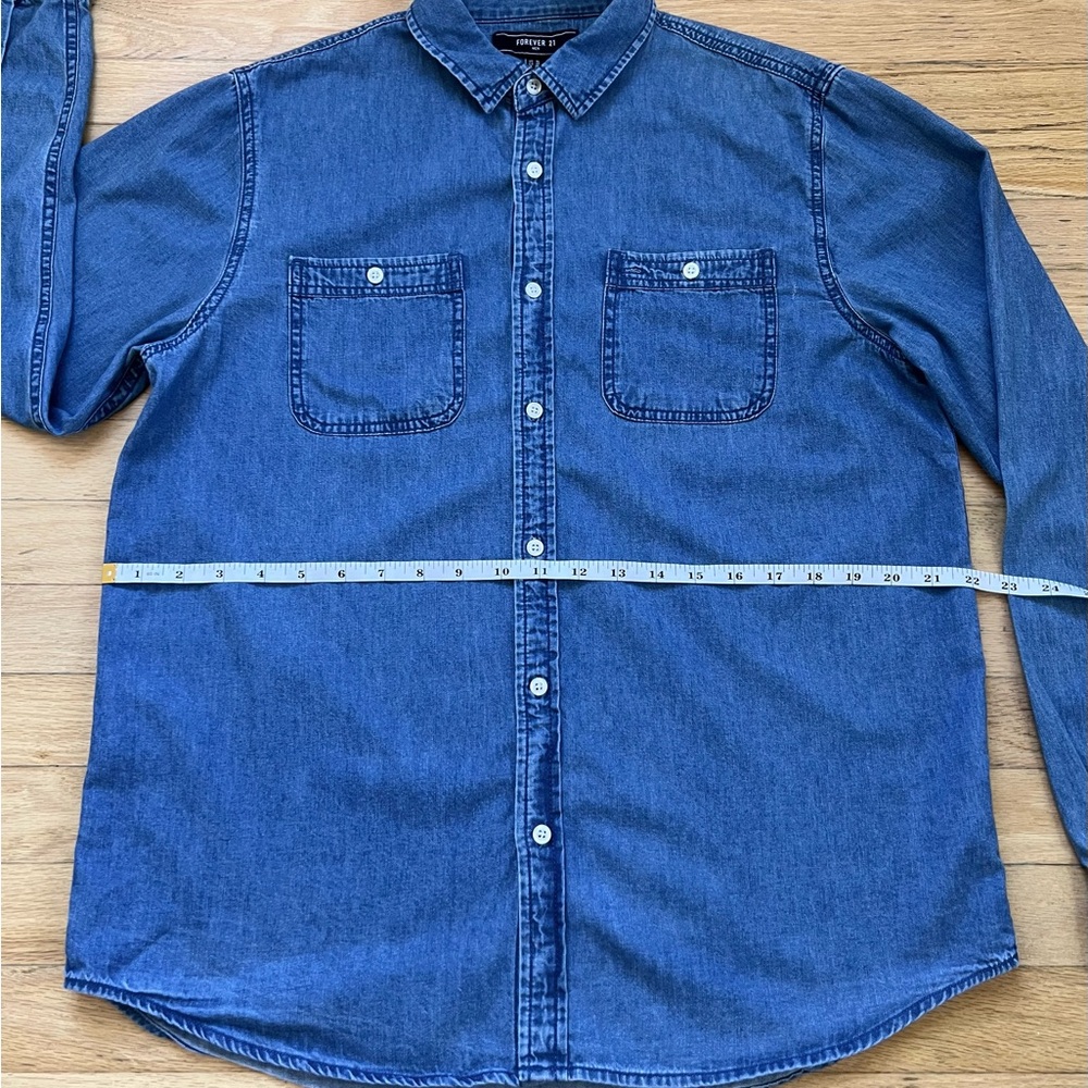 Forever 21 Men’s Blue Casual Button Down Jean Shirt - M - Picture 4 of 7